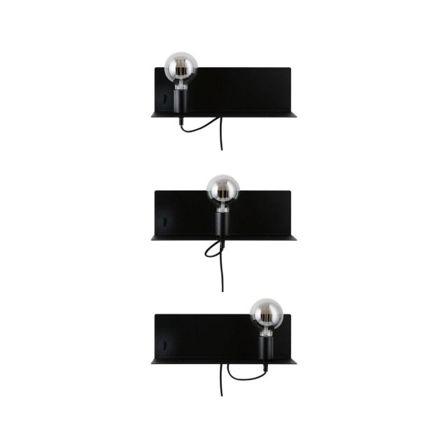 Devara wandlamp met plankje en USB-C aansluiting zwart