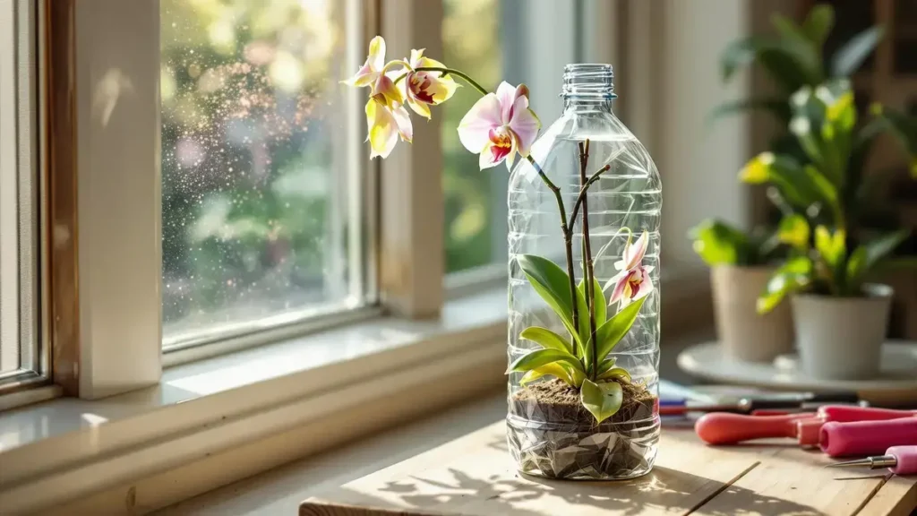 Red het verwelkte orchidée met deze eenvoudige truc met een waterfles